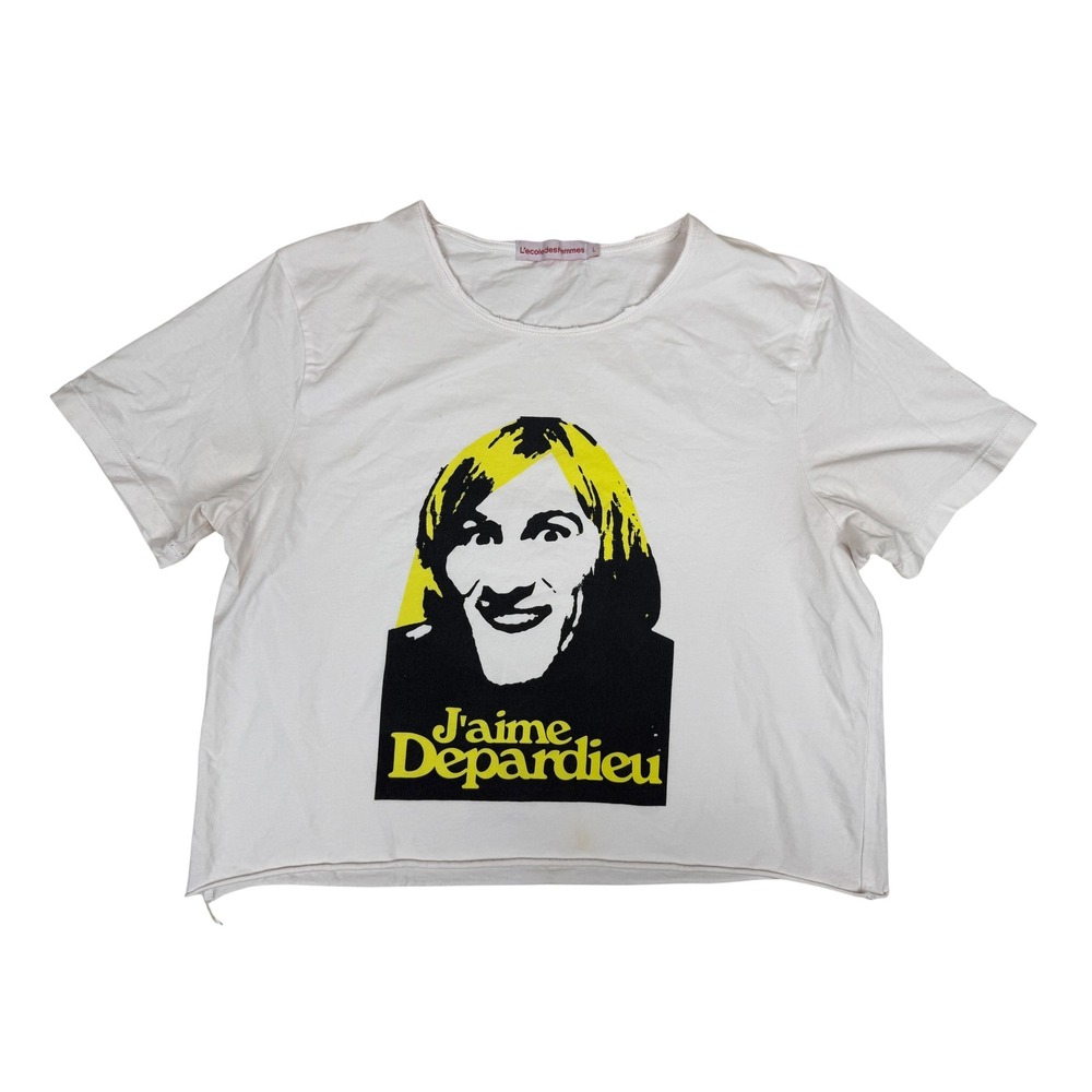 L'ecole des Femmes Large T-Shirt French Cinema Cotton Graphic Tee Raw Hem